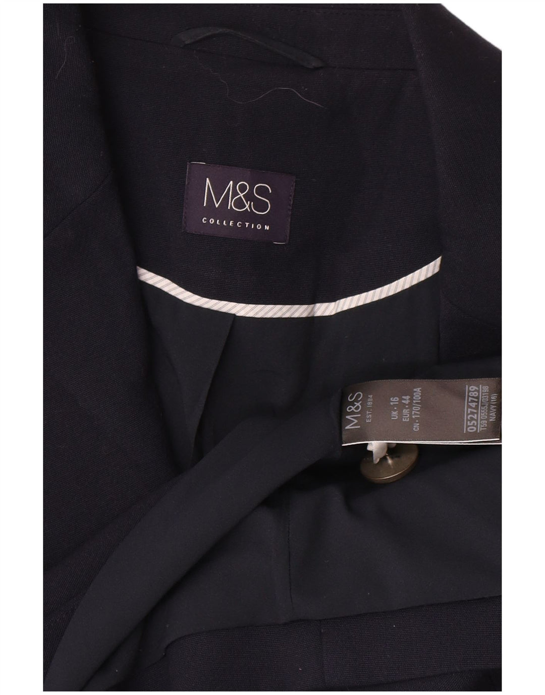 Marks & Spencer Dame Dobbeltradet Blazer Jacket UK 16 Large Navy Blue