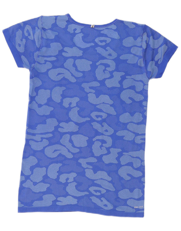 NIKE Dame Dri Fit T-Shirt Top UK 10 Small Blue Camouflage