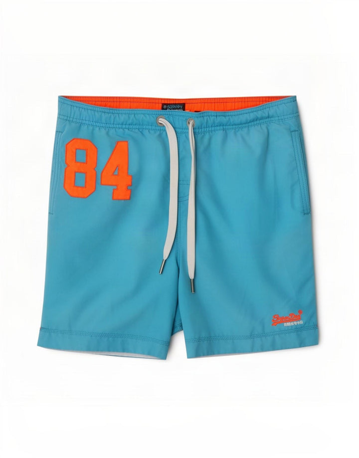 Superdry grafiske svømmeshorts til mænd XL blå polyester