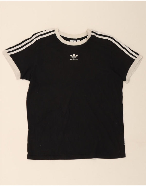 ADIDAS Dame T-Shirt Top UK 12 Medium Sort Bomuld