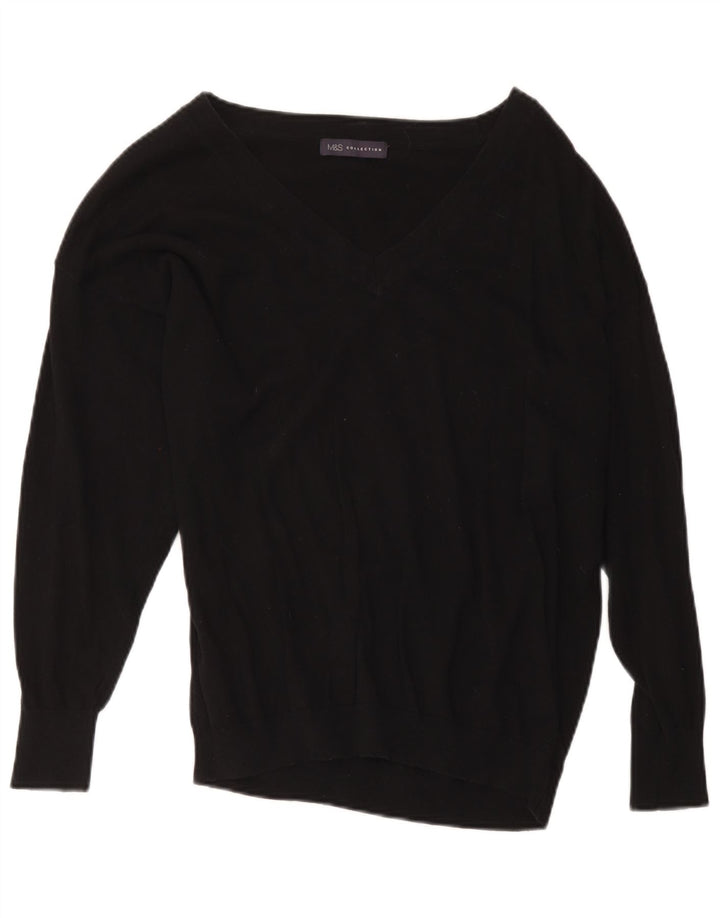 Marks & Spencer Dame V-hals sweater UK 16 Stor sort bomuld