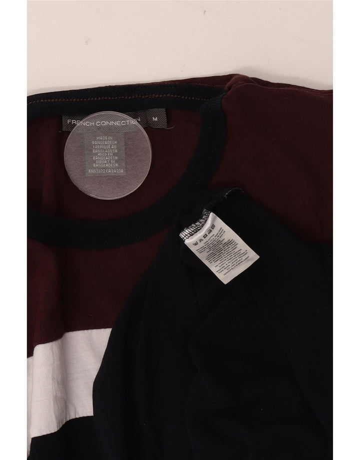 French Connection Herre T-shirt Top Medium Burgundy Colourblock Bomuld