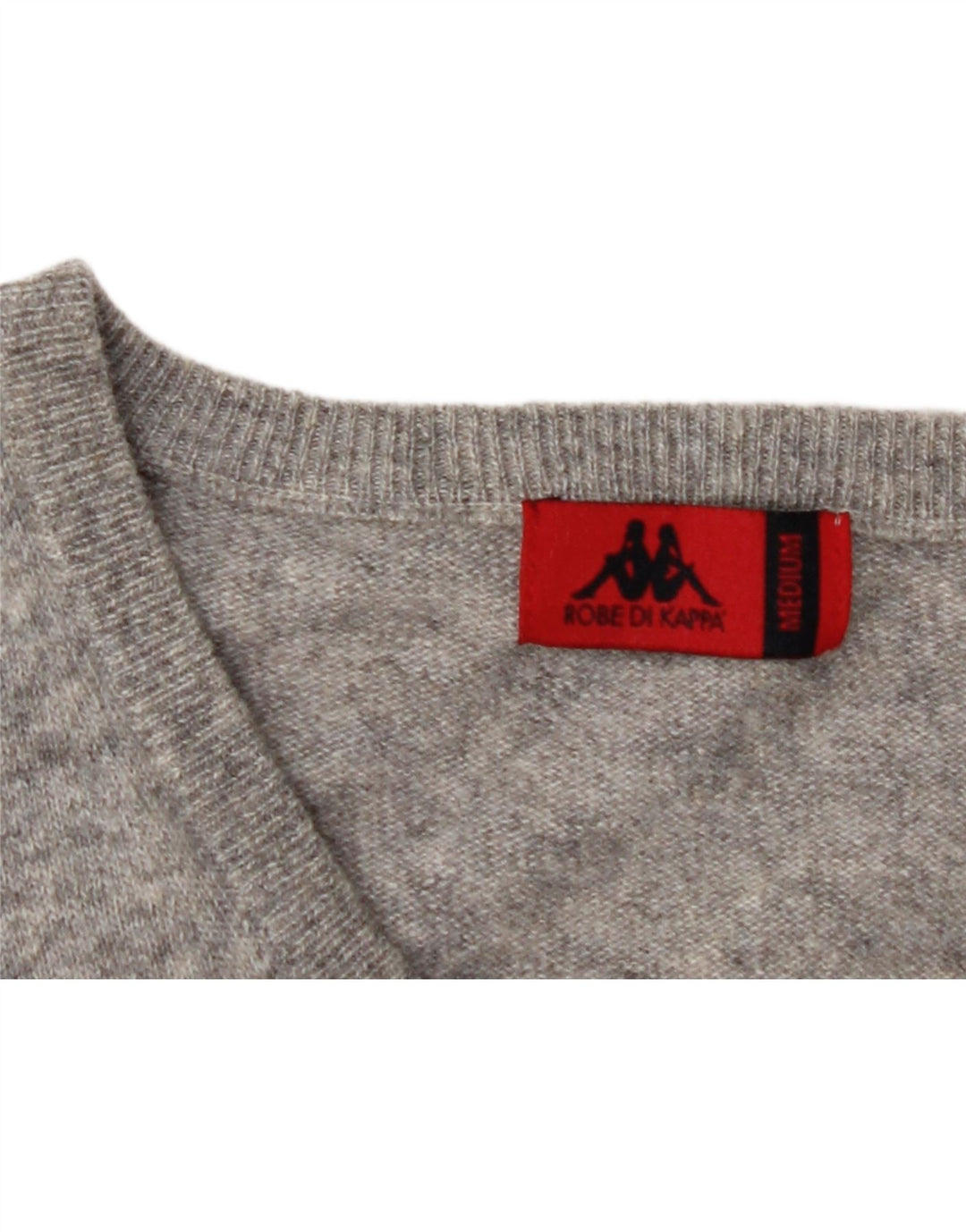 KAPPA Mens V-Neck Jumper Sweater Medium Grey Lambswool Vintage Kappa and Second-Hand Kappa from Messina Hembry 