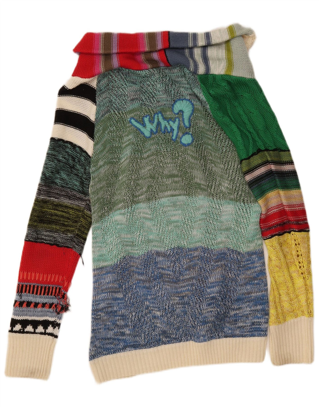DESIGUAL Dame Cardigan Sweater UK 16 Stort flerfarvet patchwork