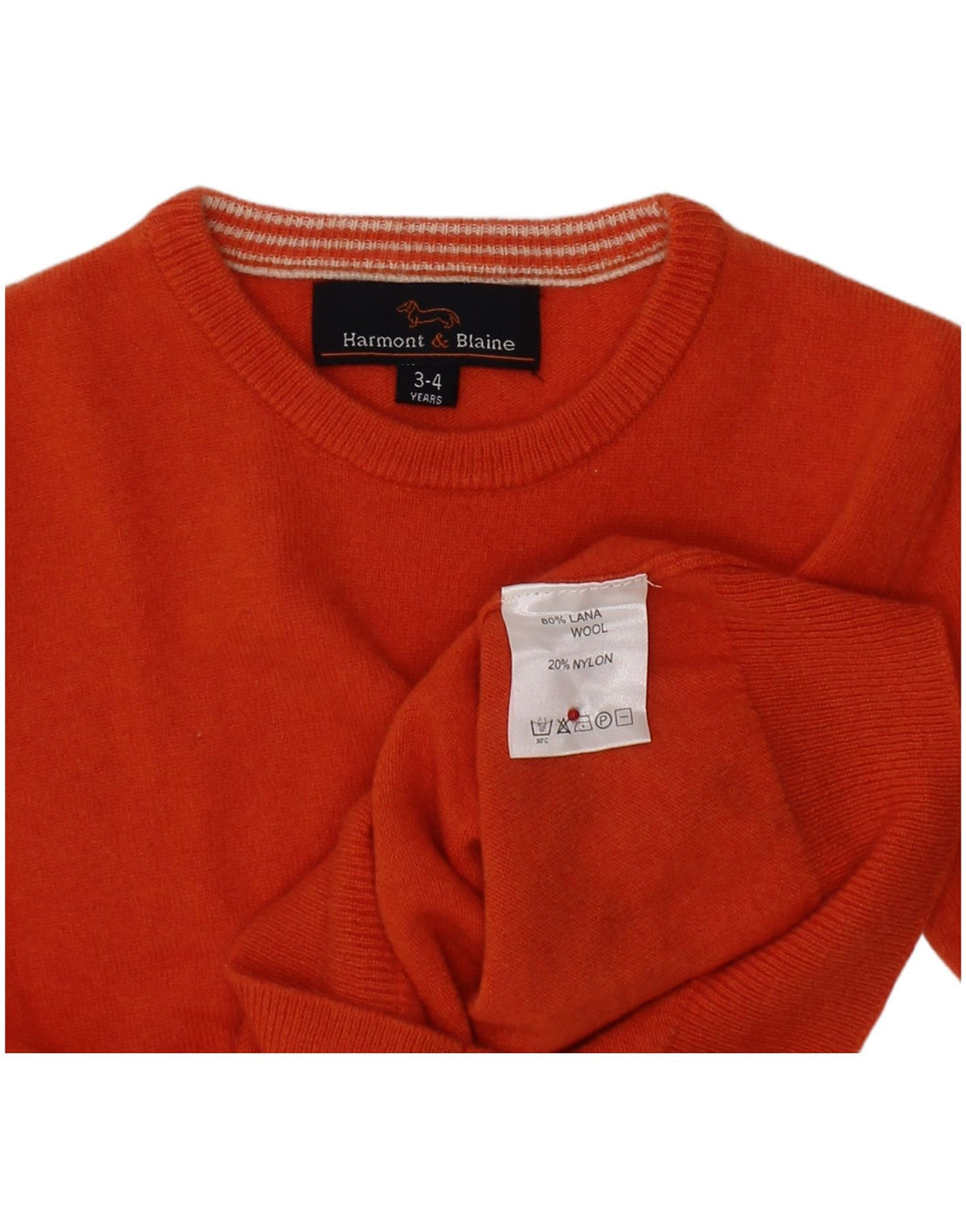 HARMONT & BLAINE Boys Boat Neck Jumper Sweater 3-4 Years Orange Wool