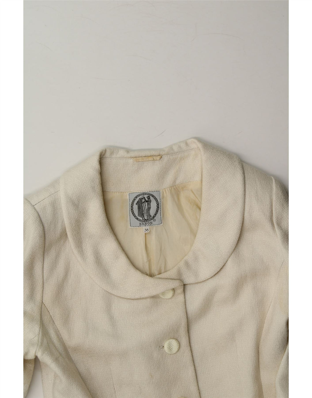 VINTAGE Womens 5 Button Blazer Jacket EU 36 Small White Vintage Vintage and Second-Hand Vintage from Messina Hembry 