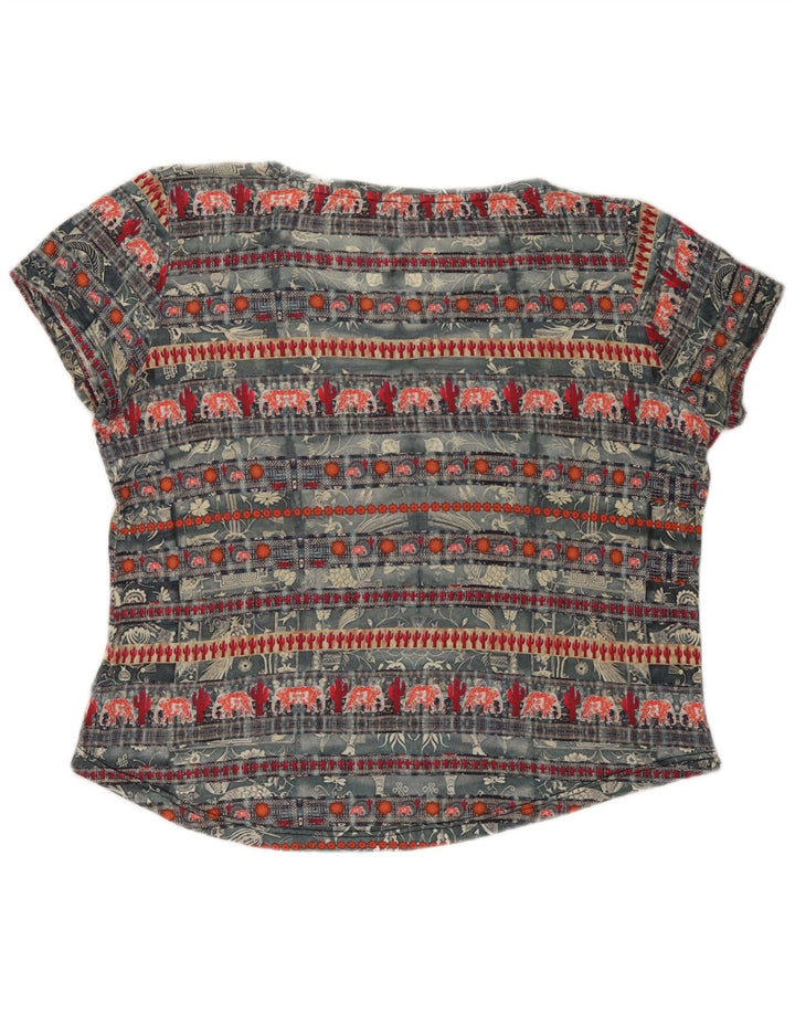 DESIGUAL Dame Grafisk T-Shirt Top UK 20 2XL Grå Viscose