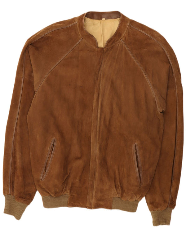 Vintage herre ruskind bomberjakke IT 56 3XL brunt læder