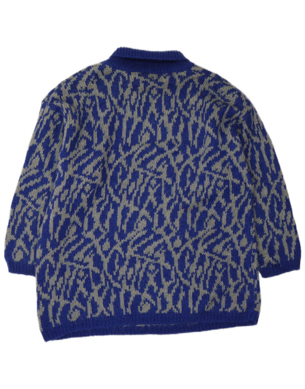 Benetton Dame Roll Neck Jumper Sweater UK 16 Large Blue Geometric