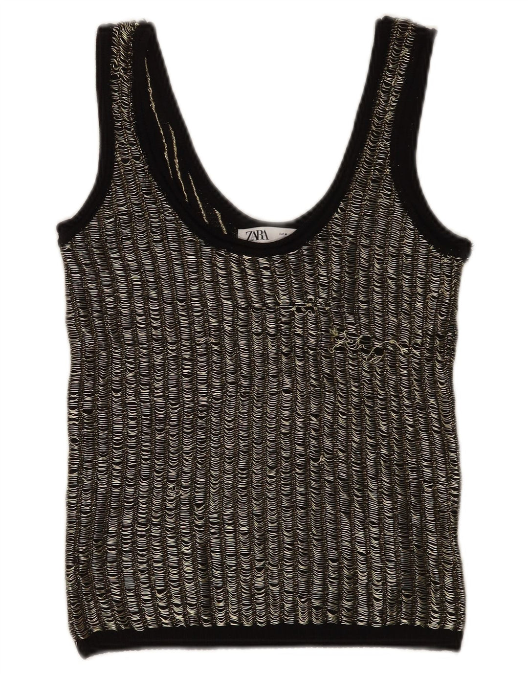 Zara Womens Crop Vest Top UK 12 Medium Sort Stribet Viscose