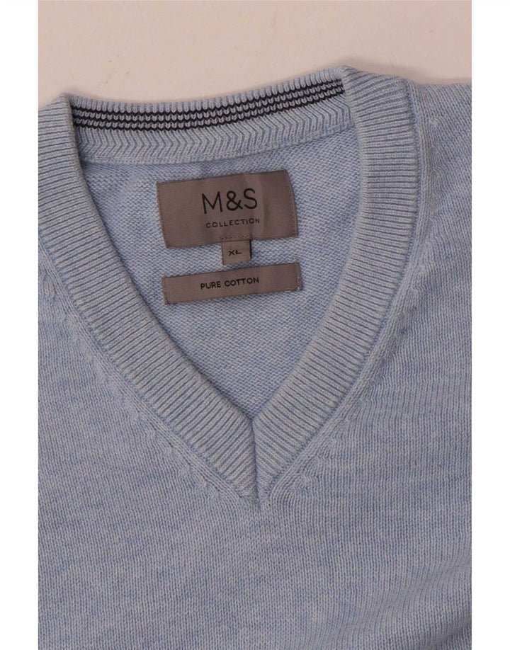 Marks & Spencer Herre V-hals sweater XL Blå Bomuld