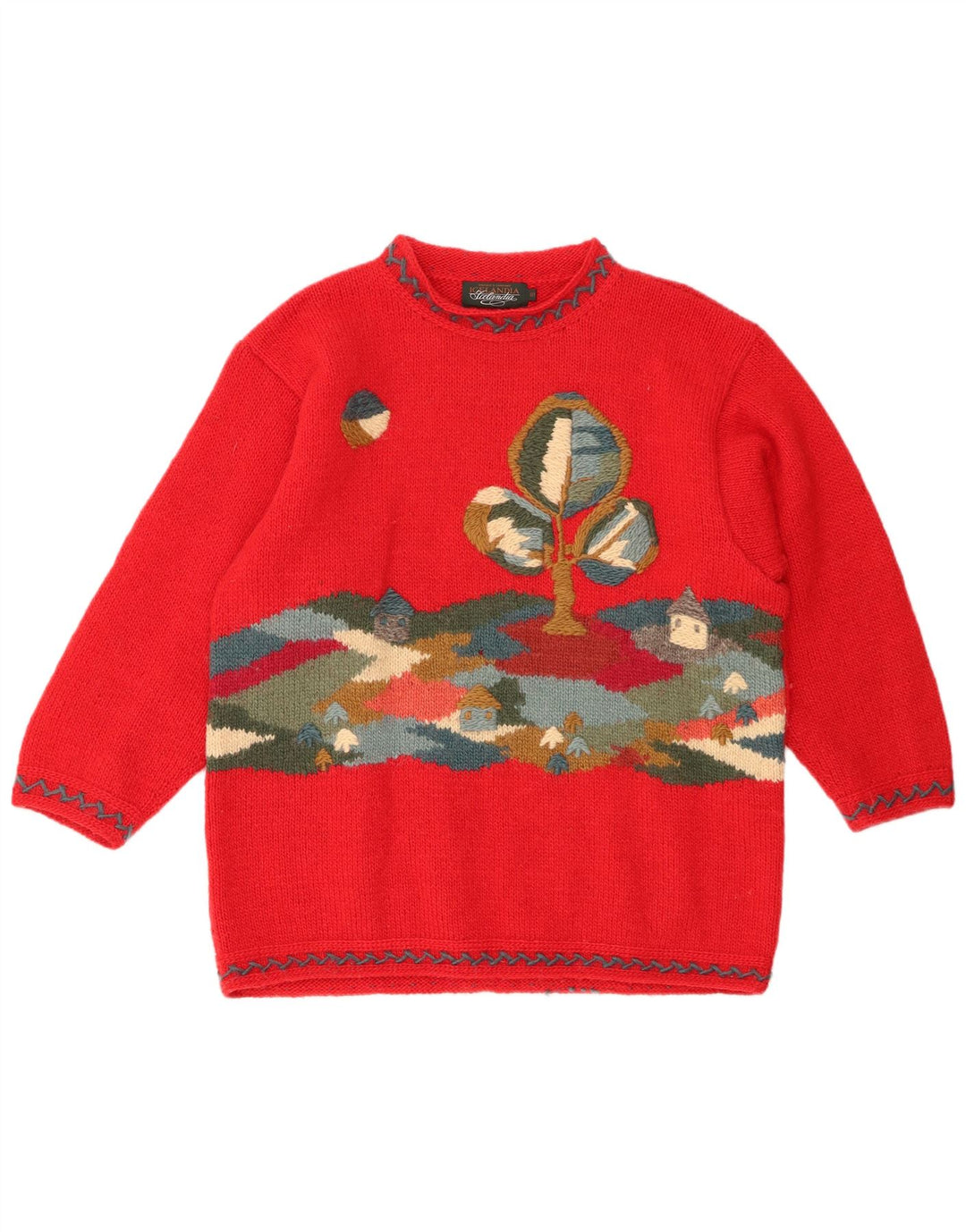 ICELANDIA Dame Oversized Turtle Neck Jumper Sweater UK 10 Small Red