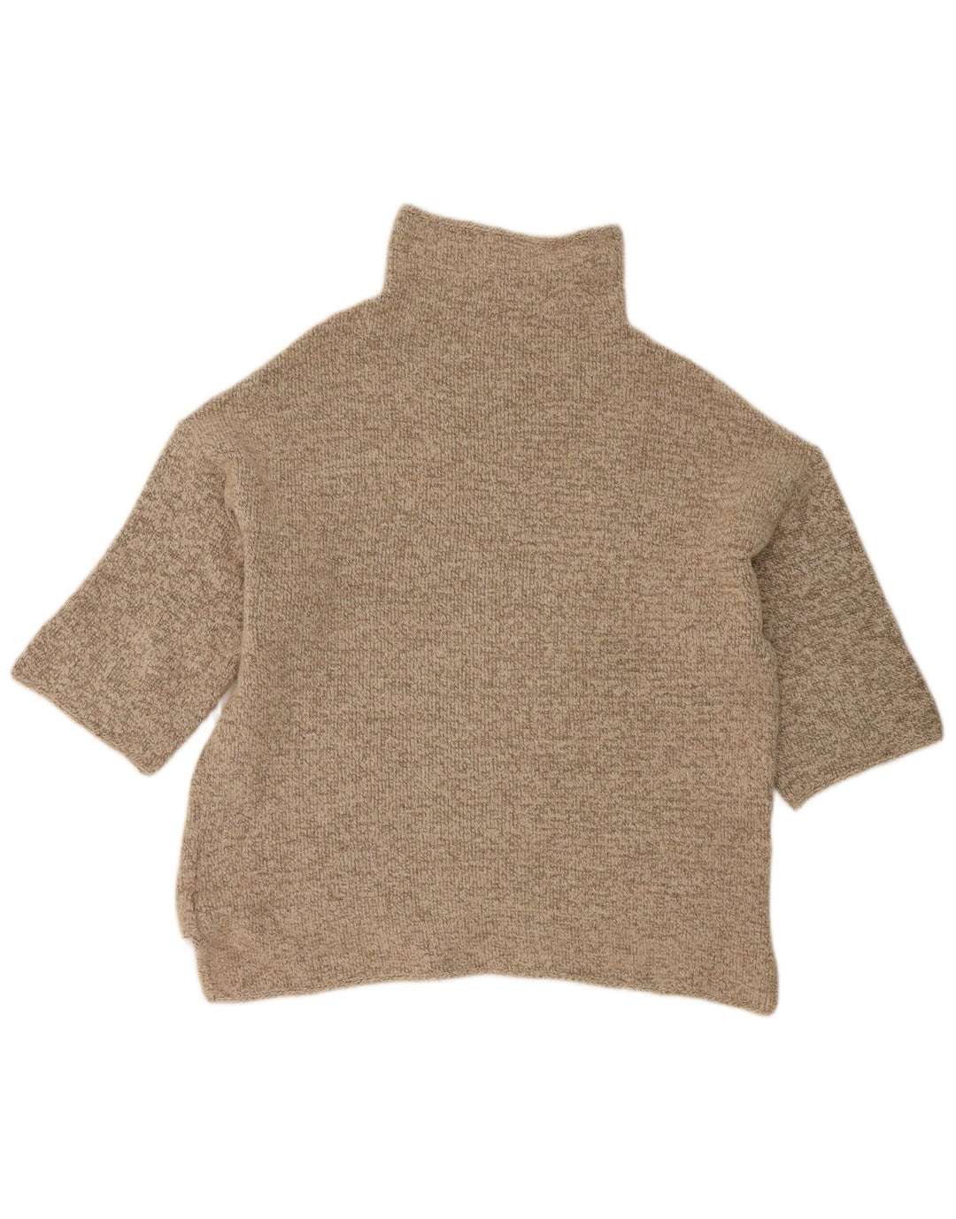 Zara Dame 3/4 ærmet Turtle Neck Jumper Sweater UK 14 Medium Beige