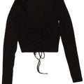 Zara Womens Crop Front Tie Top Langærmet UK 12 Medium Black Bomuld