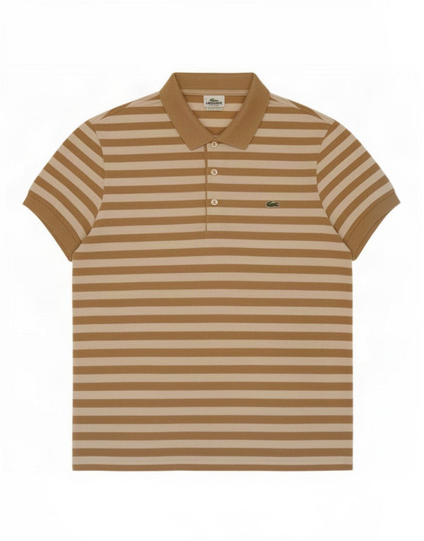Lacoste herre poloshirt størrelse 4 Medium brun stribet bomuld