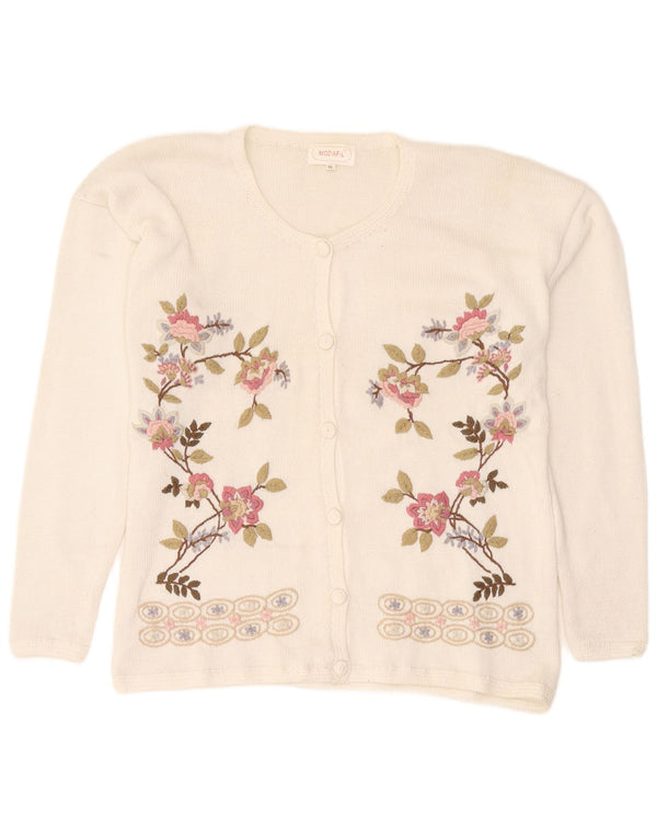 Vintage dame cardigan sweater UK 18 XL hvid blomstret polyester