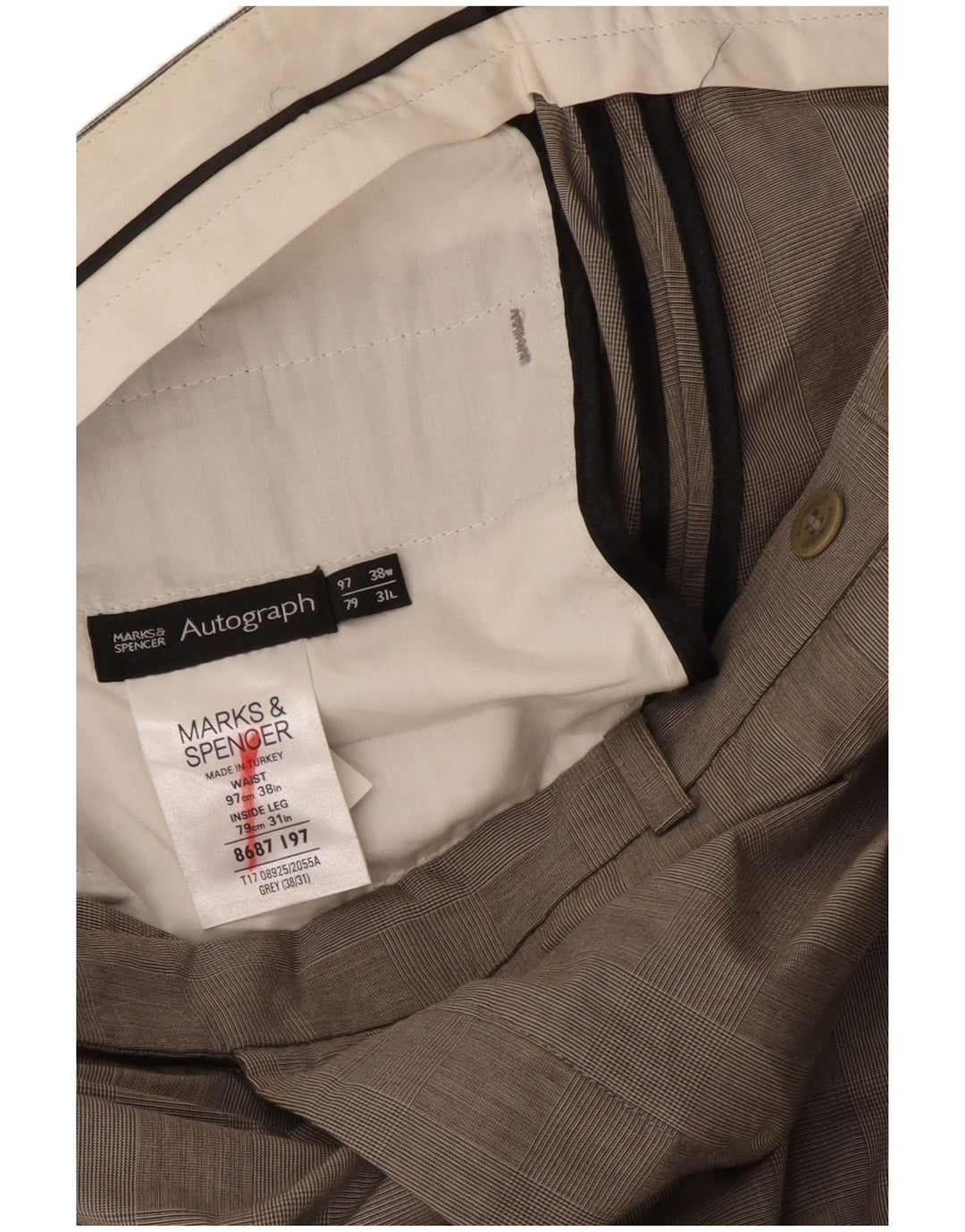 Marks & Spencer Herre Autograph Straight Suit Bukser W38 L31 Grå ternet