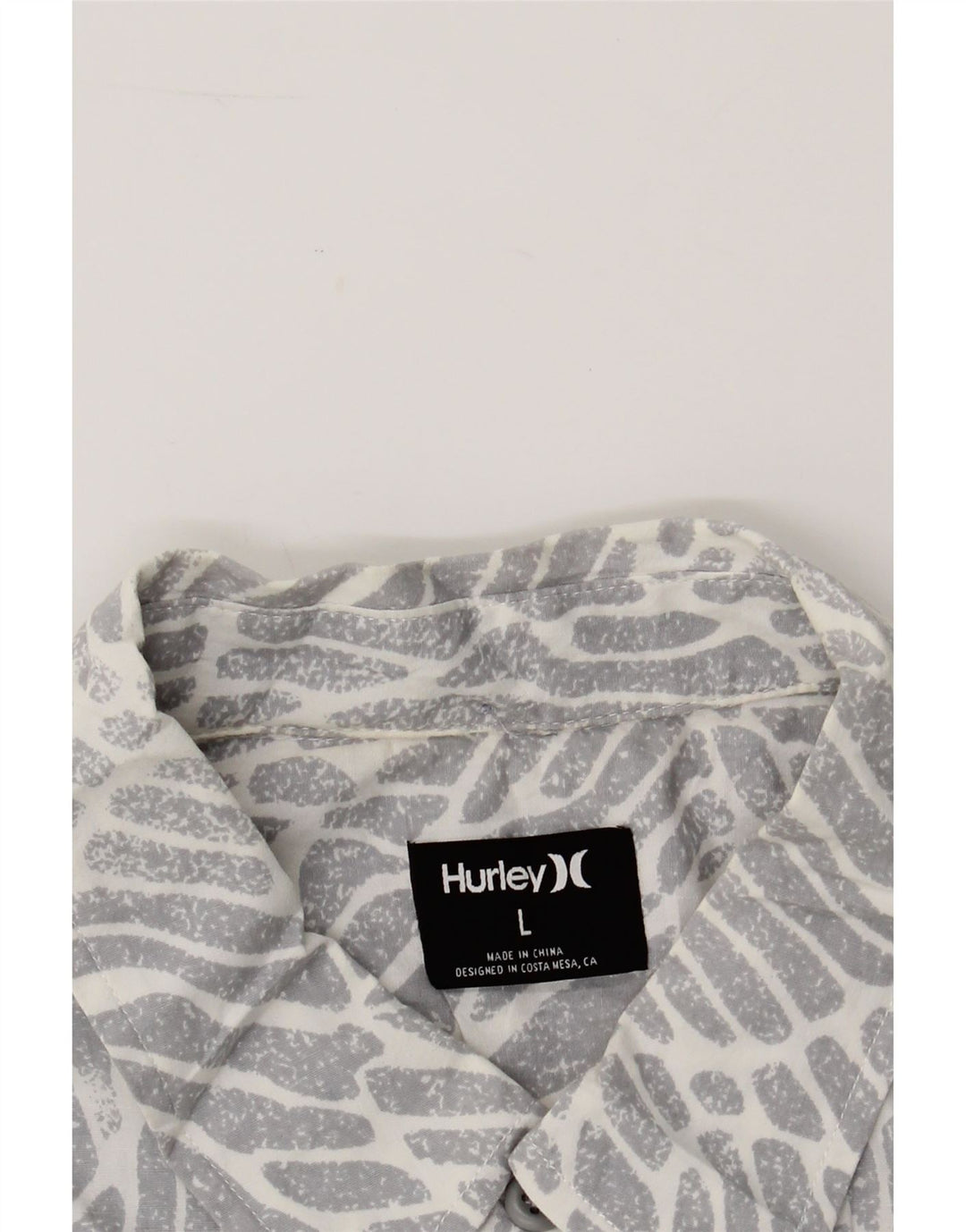 HURLEY Mens Abstract Pattern Short Sleeve Shirt Large Grey Cotton Vintage Hurley and Second-Hand Hurley from Messina Hembry 