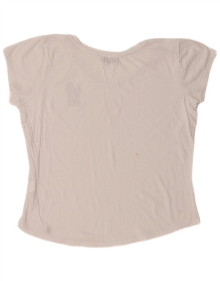 AVIREX Dame Crop Grafisk T-Shirt Top UK 22 2XL Hvid Bomuld