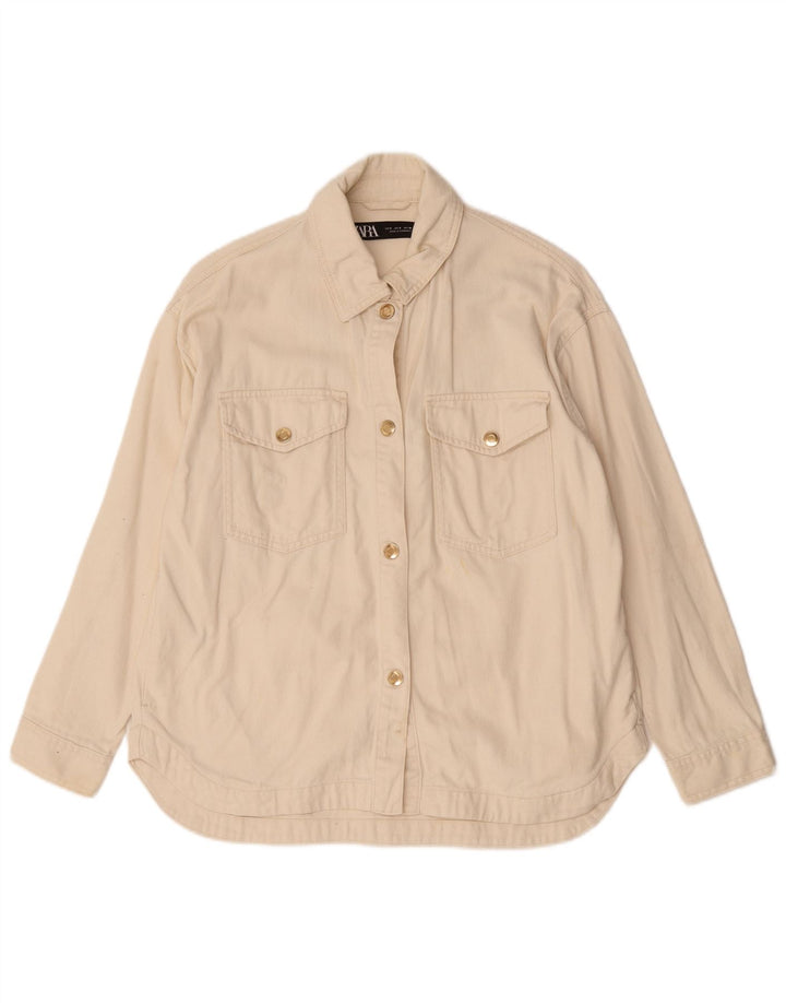 Zara Womens Bomber Jacket UK 10 Small Off White Bomuld