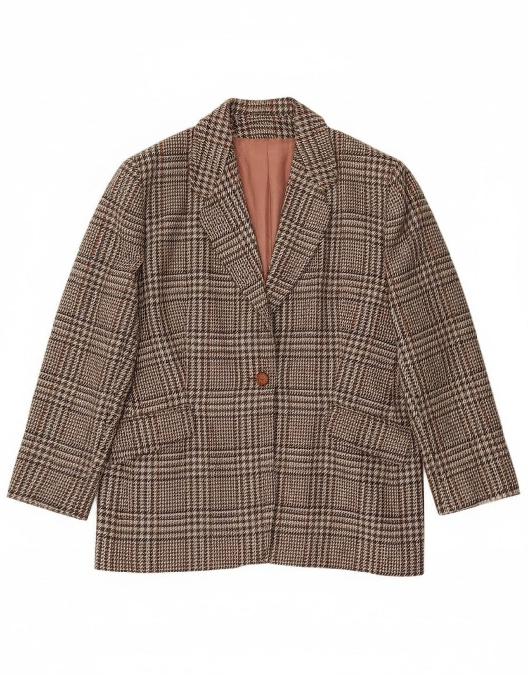 Vintage dame 1-knaps blazerjakke UK 20 2XL brun ternet uld