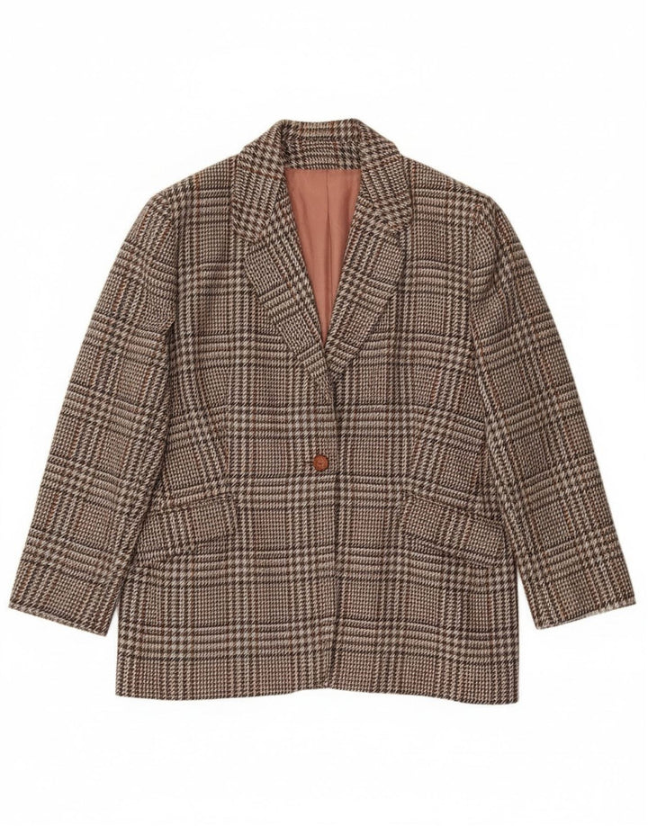 Vintage dame 1-knaps blazerjakke UK 20 2XL brun ternet uld