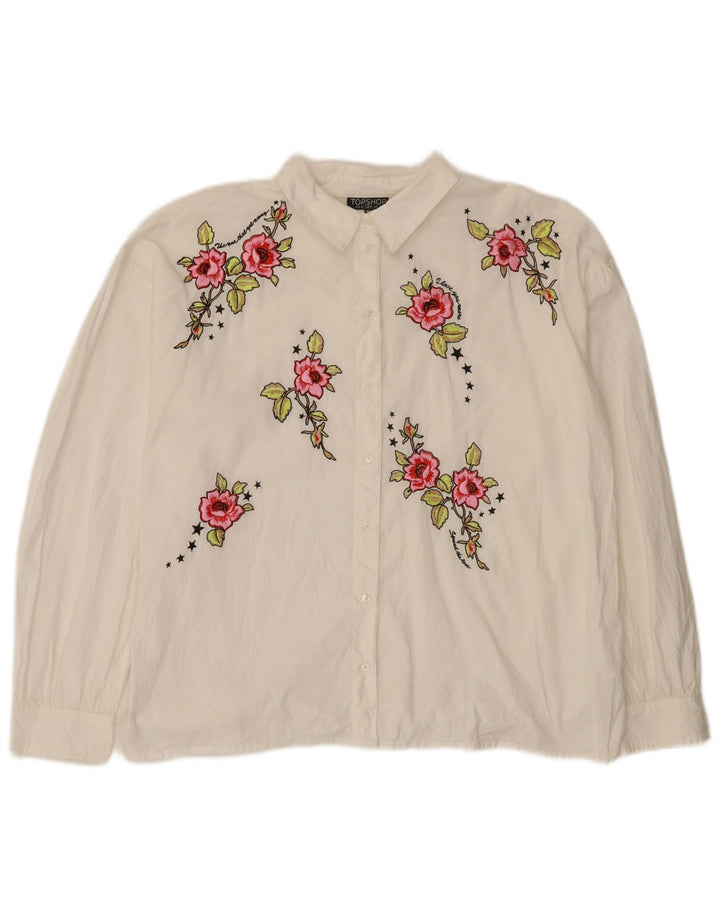Topshop Dame Grafisk Oversized Skjorte Bluse UK 12 Medium White Floral