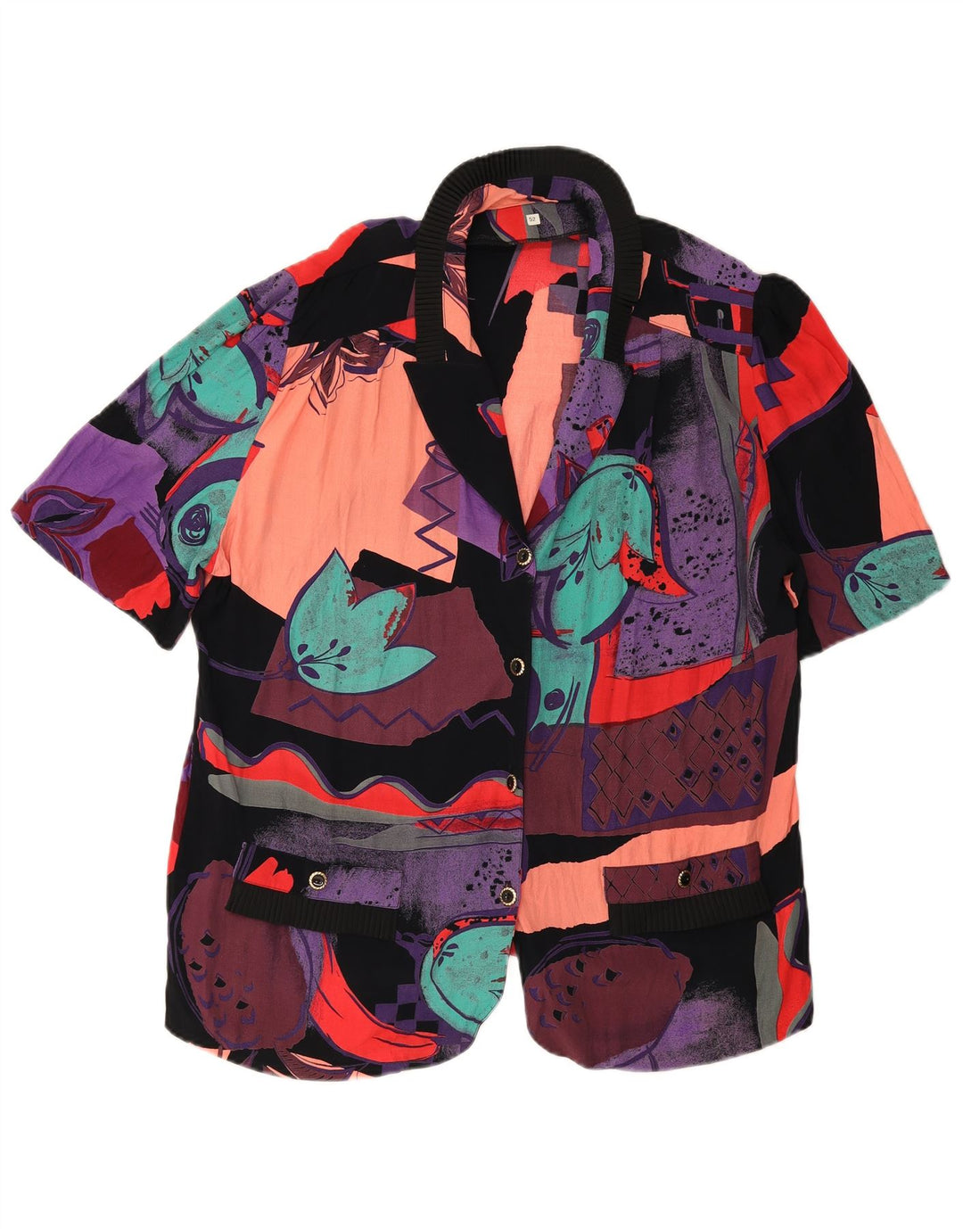 Vintage kvinders abstrakt mønster blazerjakke IT 52 2XL flerfarvet
