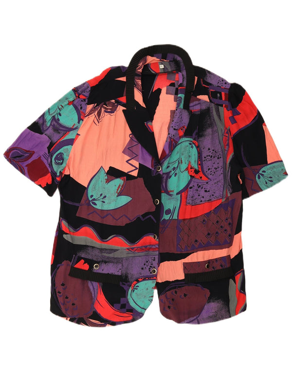 Vintage kvinders abstrakt mønster blazerjakke IT 52 2XL flerfarvet