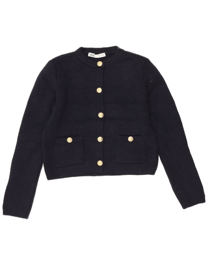 Zara Womens Crop Cardigan Sweater UK 12 Medium Navy Blue