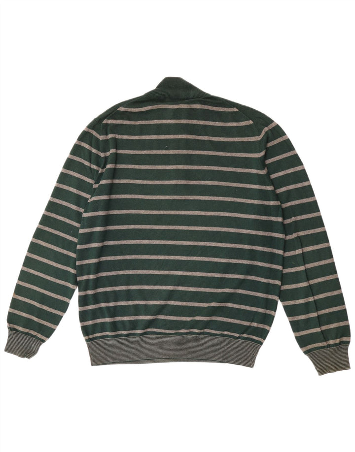 Massimo Dutti Herre Zip Neck Jumper Sweater Stor Grøn Stribet Bomuld