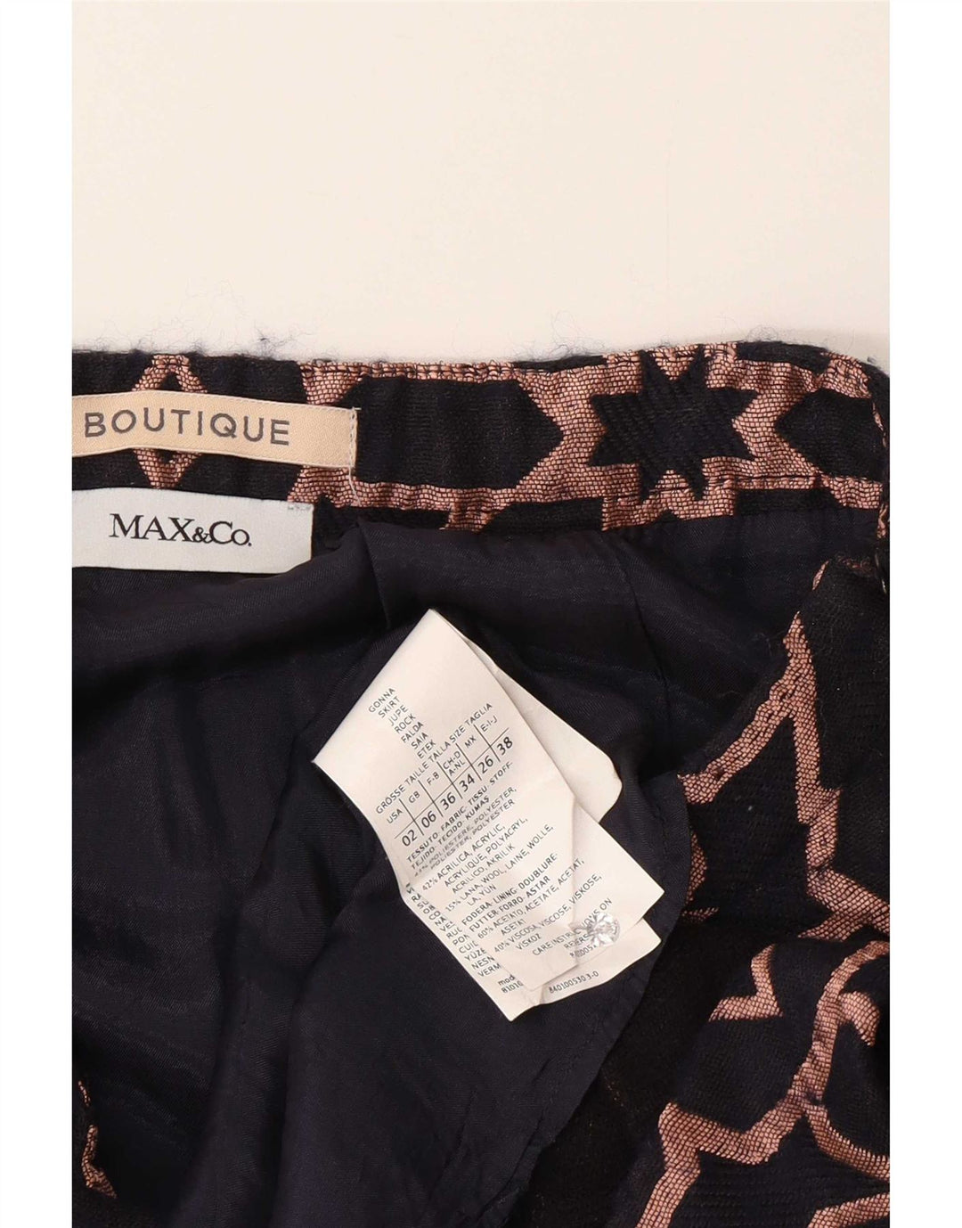 Max&Co. Kvinders mininederdel UK 6 XS W26 Marineblå geometrisk polyester