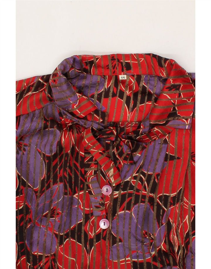 VINTAGE Womens Front Tie Shirt Dress IT 44 Medium Red Floral Acetate Vintage Vintage and Second-Hand Vintage from Messina Hembry 