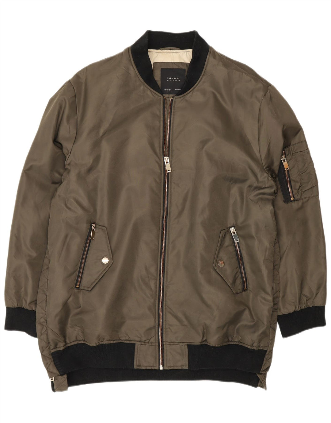 Zara Herre Bomber Jacket UK 42 XL Khaki Colourblock Polyester