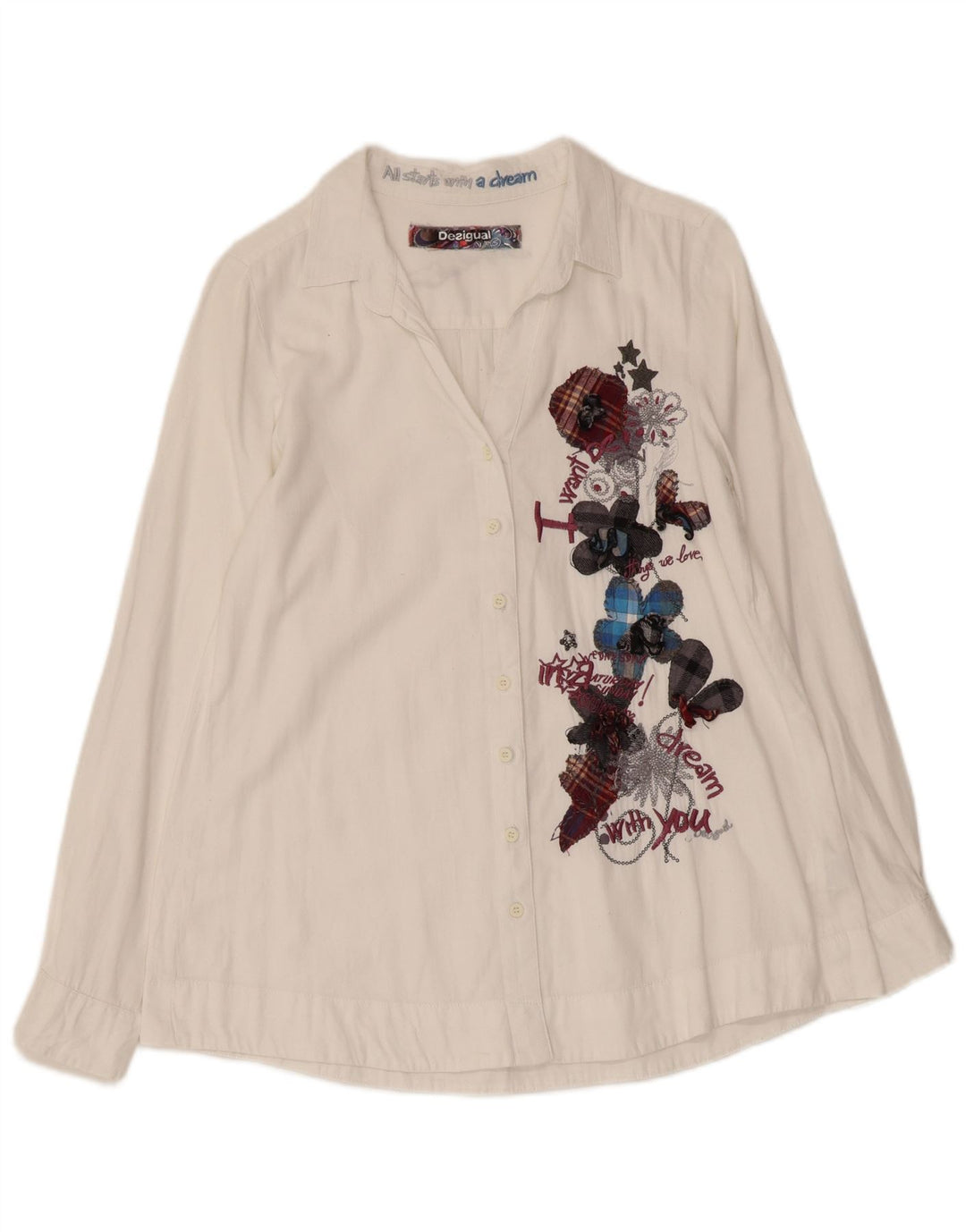 DESIGUAL Grafisk skjorte til kvinder UK 10 Lille hvid blomstret bomuld