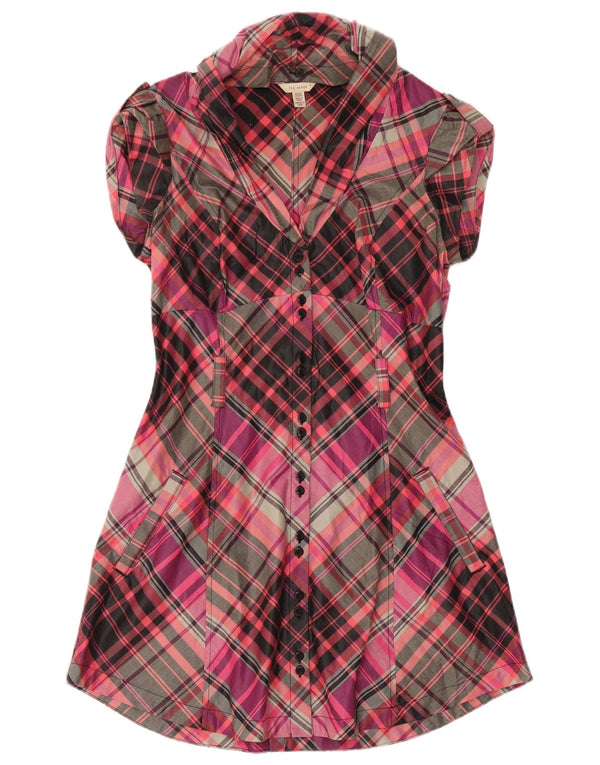 Ted Baker Kvinders Kortærmede Skjortekjole Størrelse 3 Medium Pink Ternet Bomuld