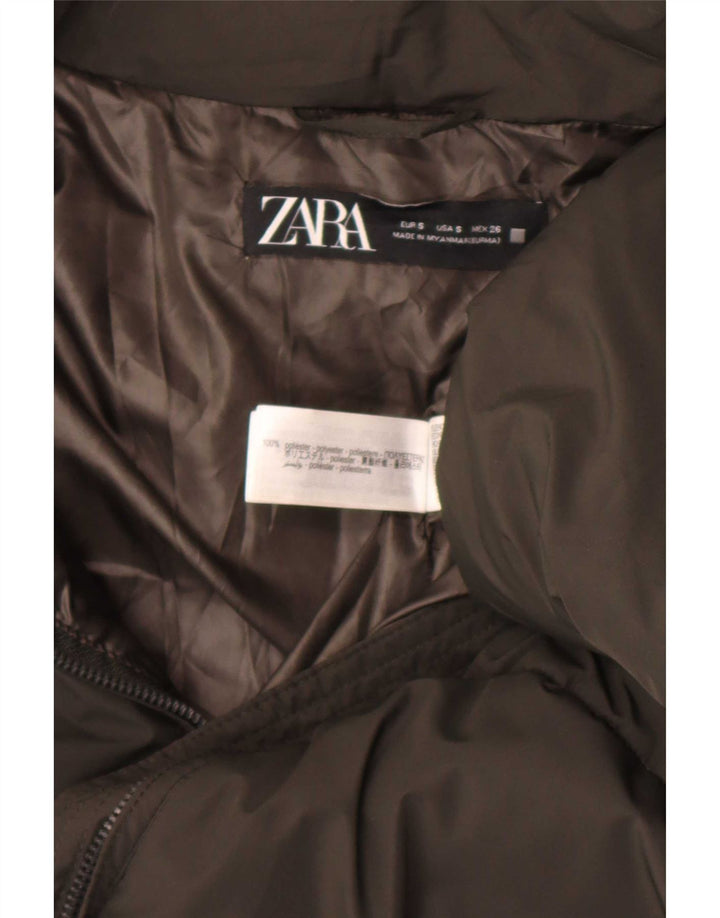 Zara Dame Hætte Oversized Polstret Jakke UK 10 Lille brun polyester