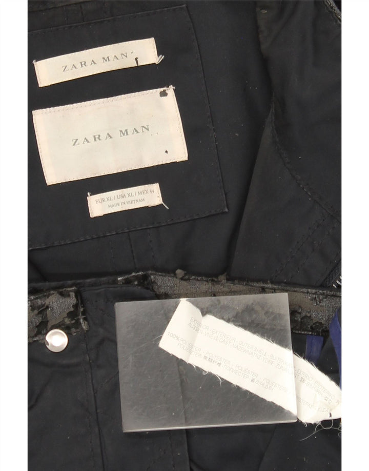 Zara Herre Utility Jacket UK 42 XL Navy Blue Polyester