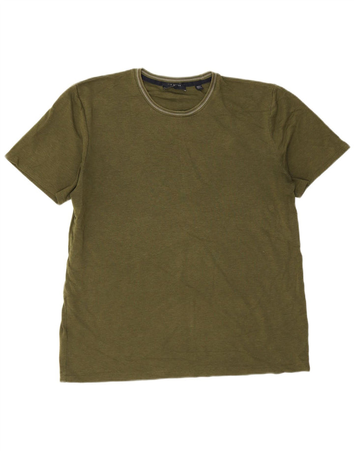 Ted Baker Herre T-Shirt Top Størrelse 4 Stor Khaki Bomuld