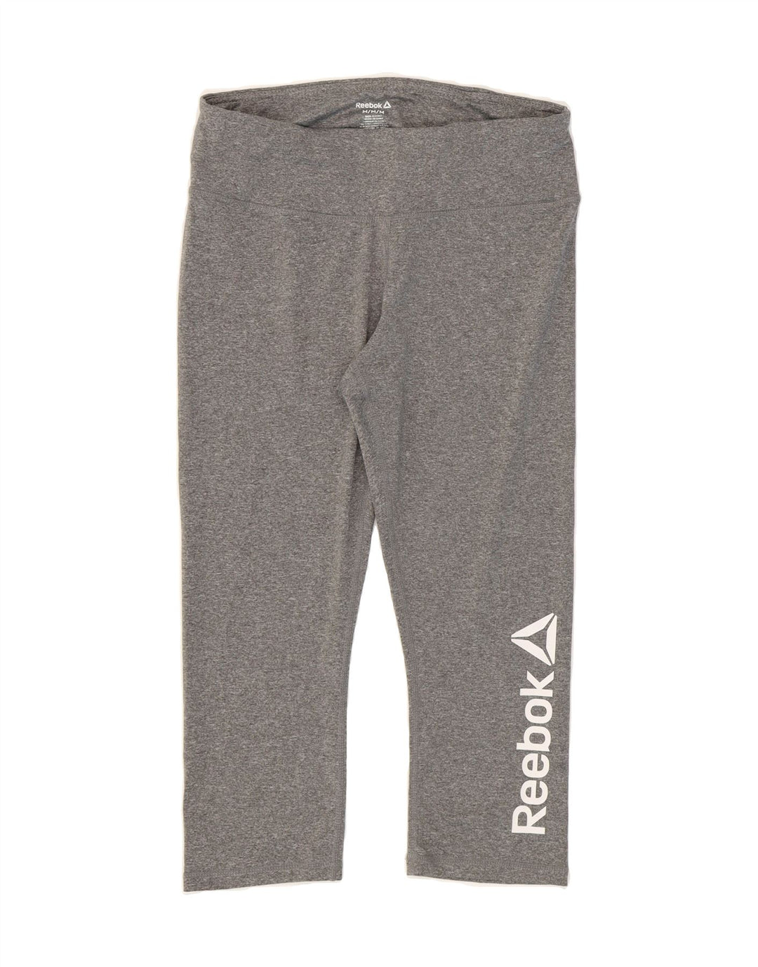 REEBOK Womens Graphic Capri Leggings UK 12 Medium Grey Polyester Vintage Reebok and Second-Hand Reebok from Messina Hembry 