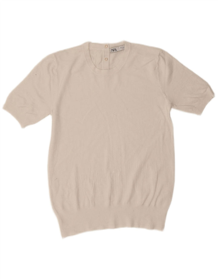 Zara Dame Bluse Top UK 14 Large White Viscose