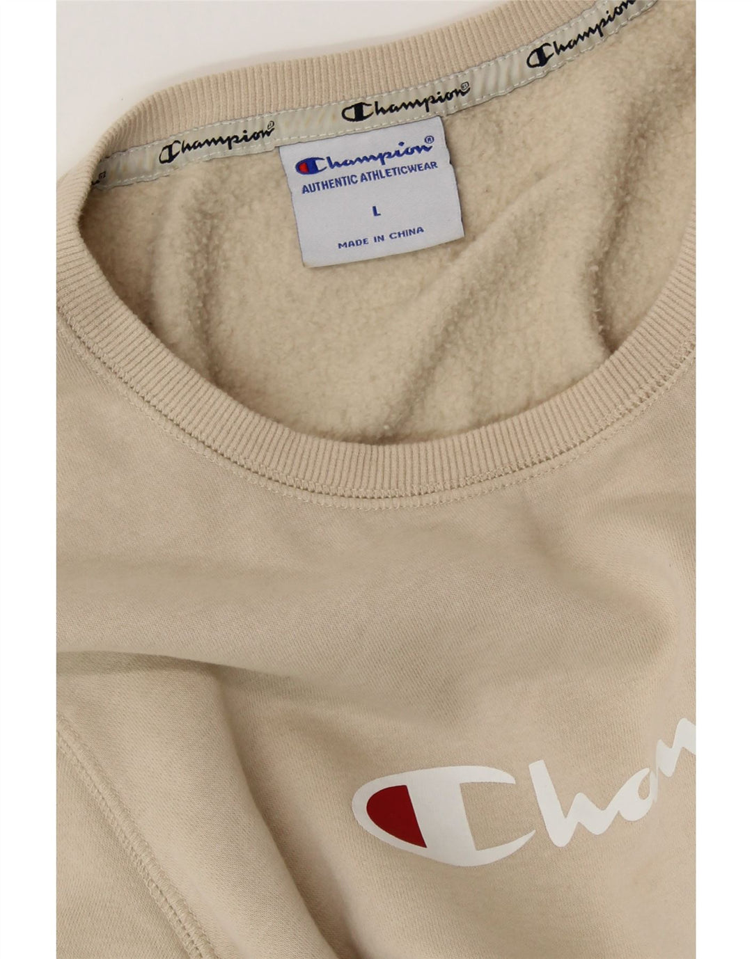 CHAMPION Dame Grafisk Sweatshirt Jumper UK 16 Stor Beige Bomuld