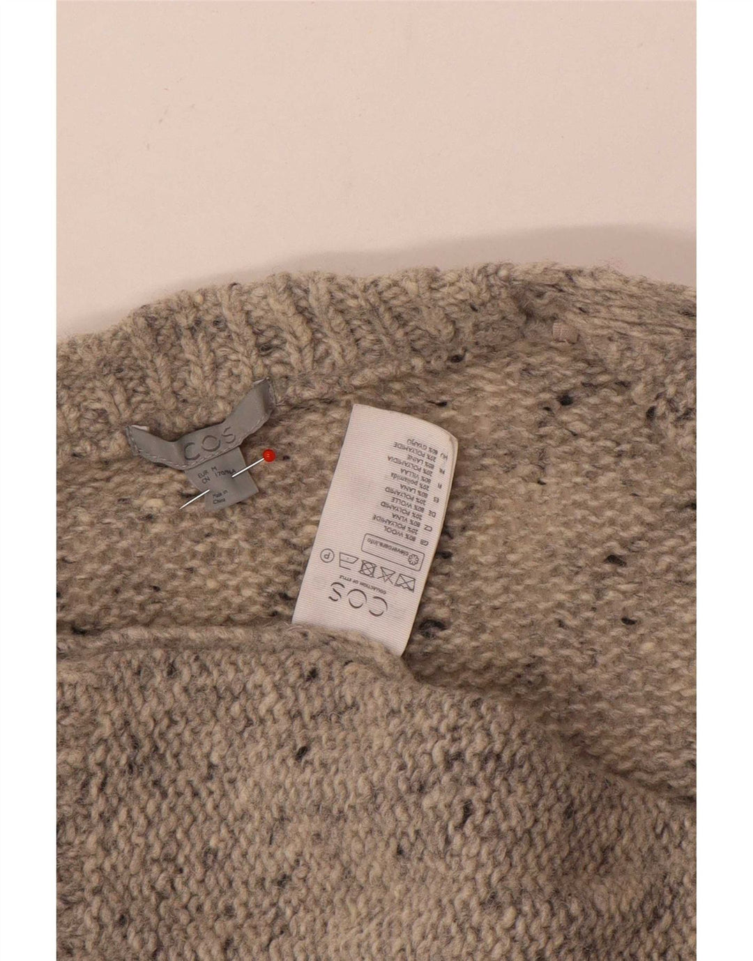 Cos Womens Open Cardigan Sweater UK 14 Medium Beige Flecked Wool