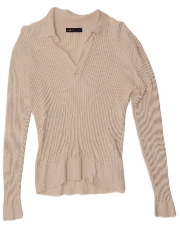 Marks & Spencer Dame Polo Neck Jumper Sweater UK 14 Medium White Viscose