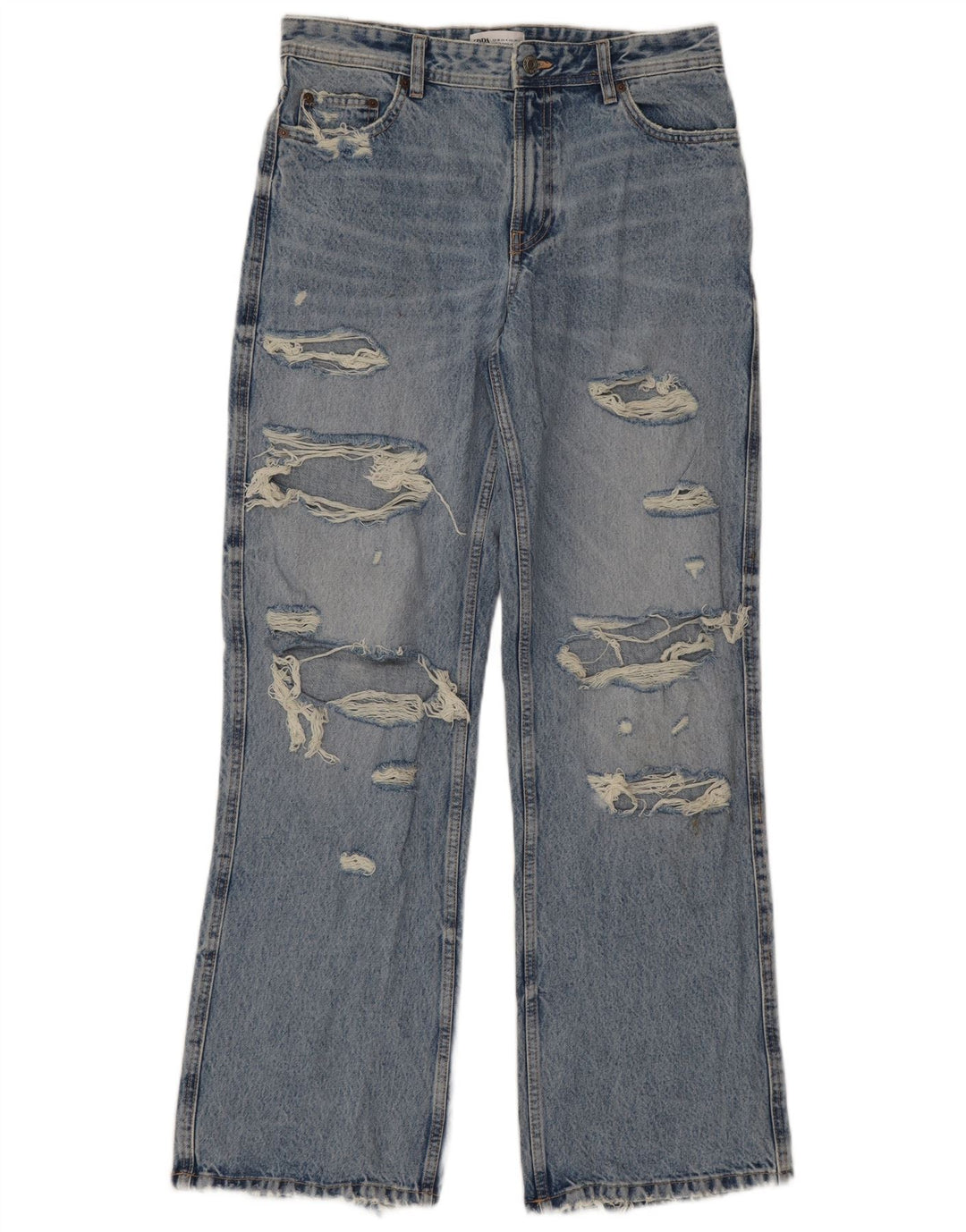 Zara Dame Distressed Bootcut Jeans EU 36 XS W26 L32 Blå