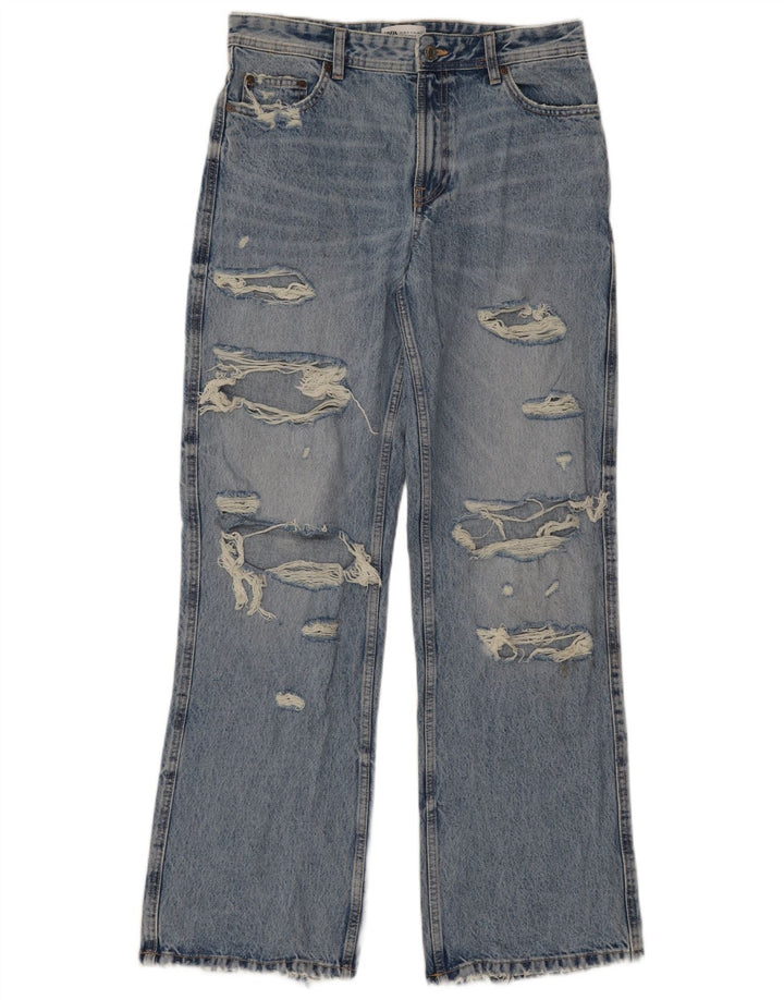 Zara Dame Distressed Bootcut Jeans EU 36 XS W26 L32 Blå