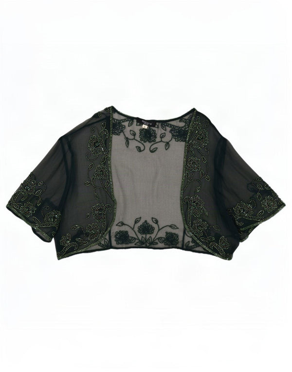 Vintage Dame Se Through Bolero Top UK 16 Large Green Floral