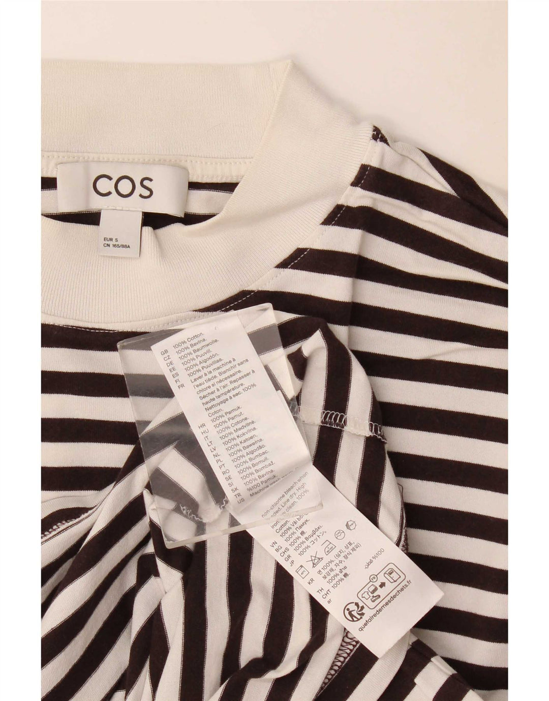 Cos Dame Oversized Top Langærmet UK 10 Lille Sort Stribet Bomuld