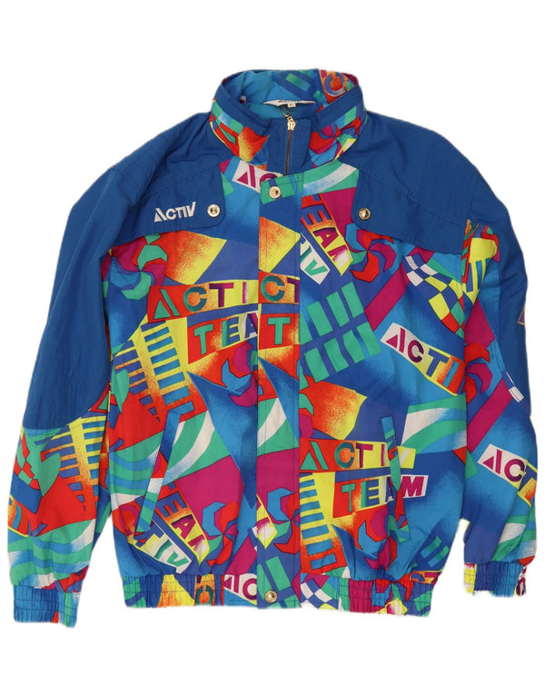 Aktiv Herre grafisk hættebomberjakke UK 40 Large Blue Colourblock