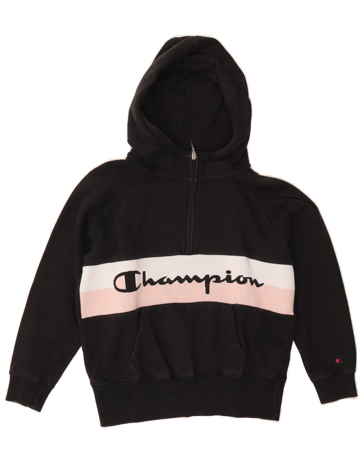 CHAMPION Womens Oversized Graphic Hoodie Jumper UK 10 Small Black Vintage Champion and Second-Hand Champion from Messina Hembry 